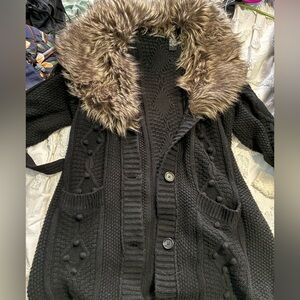 Moda International Black Cardigan with Fur Trim